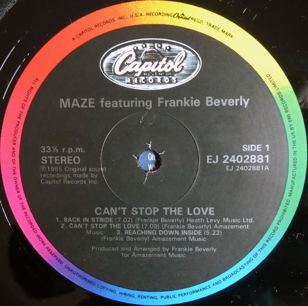 Maze Featuring Frankie Beverly - Can't Stop The Love | Capitol Records (EJ 2402881) - 3 Maze Featuring Frankie Beverly - Can't Stop The Love | Capitol Records (EJ 2402881) - 3