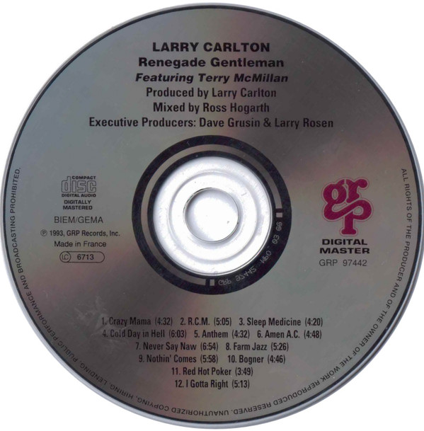 Larry Carlton Featuring Terry McMillan - Renegade Gentleman | GRP (GRP 97442) - 2
