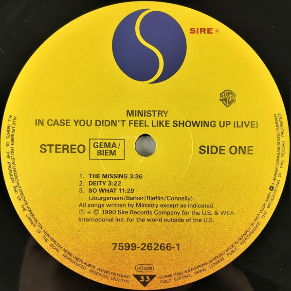 Ministry - In Case You Didn't Feel Like Showing Up (Live) | Sire (7599-26266-1) - 3