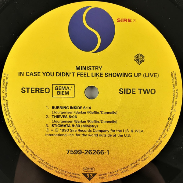 Ministry - In Case You Didn't Feel Like Showing Up (Live) | Sire (7599-26266-1) - 4
