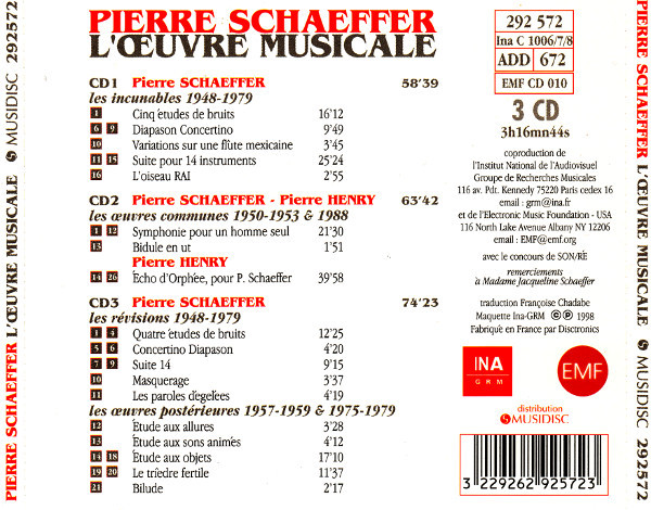 Pierre Schaeffer - L'Œuvre Musicale | INA-GRM (Ina C 1006/7/8) - 2