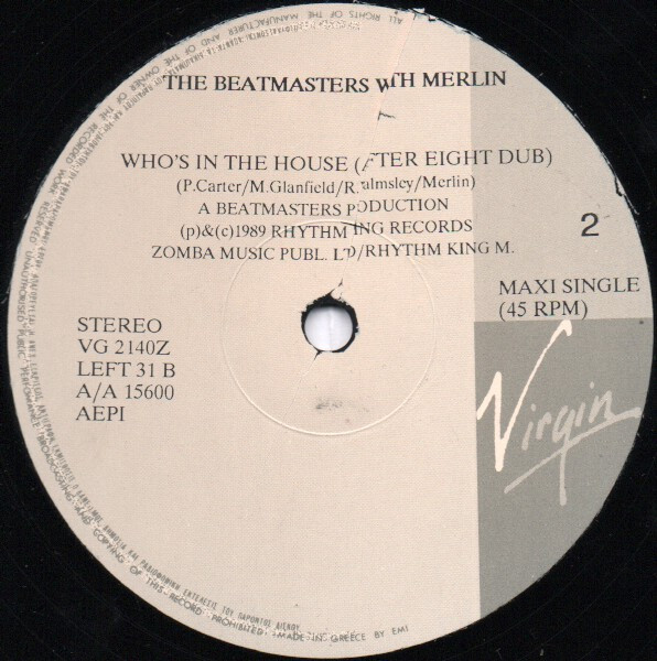 The Beatmasters With Merlin - Who's In The House | Virgin (VG 2140Z) - 4