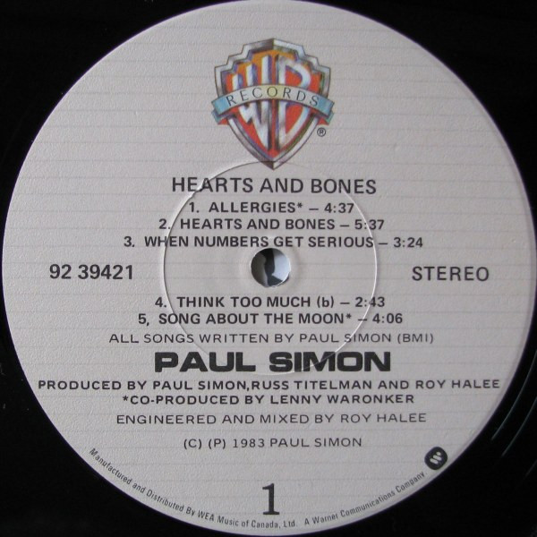 Paul Simon - Hearts And Bones | Warner Bros. Records (92 39421) - 3 Paul Simon - Hearts And Bones | Warner Bros. Records (92 39421) - 3