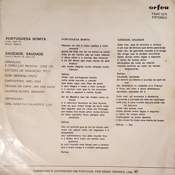 José Cid - Portuguesa Bonita | Orfeu (TSAT 325) - 2