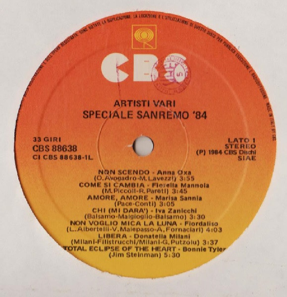 Various - Speciale Sanremo 84 | CBS (CBS 88638) - 3