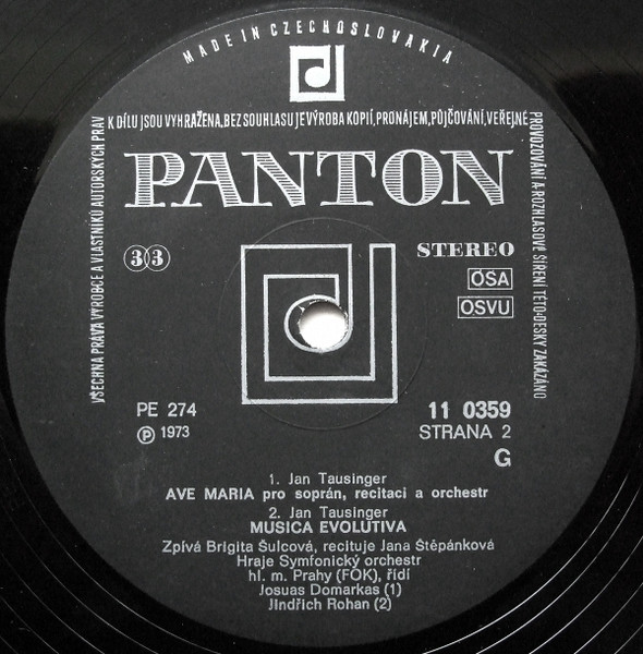 Jiří Pauer / Jan Tausinger - Canto Triste / Ave Maria / Musica Evolutiva | Panton (11 0359) - 4