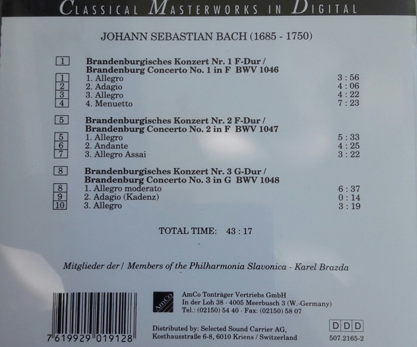 Johann Sebastian Bach - Brandenburgische Konzerte / Brandenburg Concertos Nos. 1 - 3 BWV 1046 - 1048 | AmCo Tonträger Vertriebs GmbH (507.2165-2) - 2