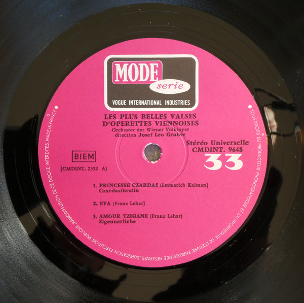 Josef Leo Gruber , Wiener Volksopernorchester - Les Plus Belles Valses D'Operettes Viennoises | Disques Vogue (CMDINT 9648) - 3