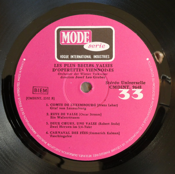 Josef Leo Gruber , Wiener Volksopernorchester - Les Plus Belles Valses D'Operettes Viennoises | Disques Vogue (CMDINT 9648) - 4