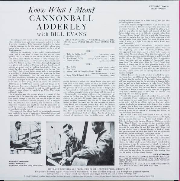 Cannonball Adderley With Bill Evans - Know What I Mean? | Riverside Records (CR00716) - 4