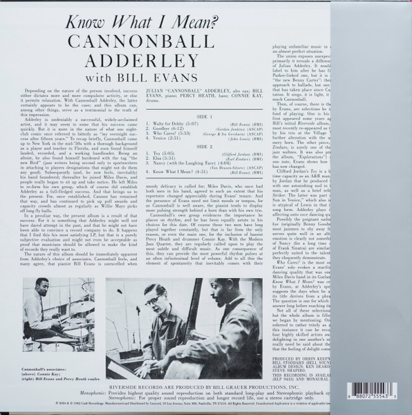 Cannonball Adderley With Bill Evans - Know What I Mean? | Riverside Records (CR00716) - 3
