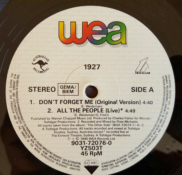 1927 - Don´t Forget Me | WEA (YZ 503 T) - 2