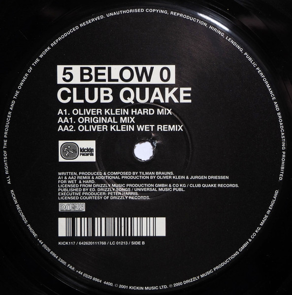 5 Below 0 - Club Quake | Kickin Records (KICK117) - 3