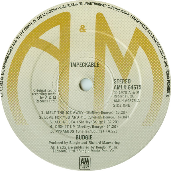 Budgie - Impeckable | A&M Records (AMLH 64675) - 3 Budgie - Impeckable | A&M Records (AMLH 64675) - 3