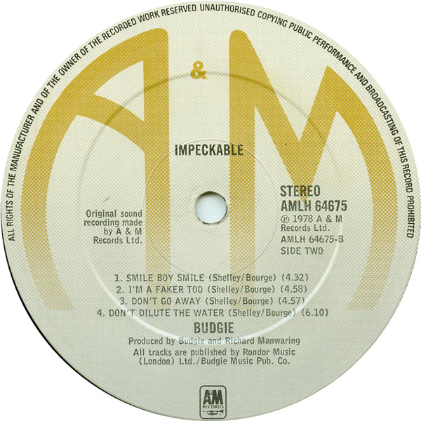 Budgie - Impeckable | A&M Records (AMLH 64675) - 4 Budgie - Impeckable | A&M Records (AMLH 64675) - 4