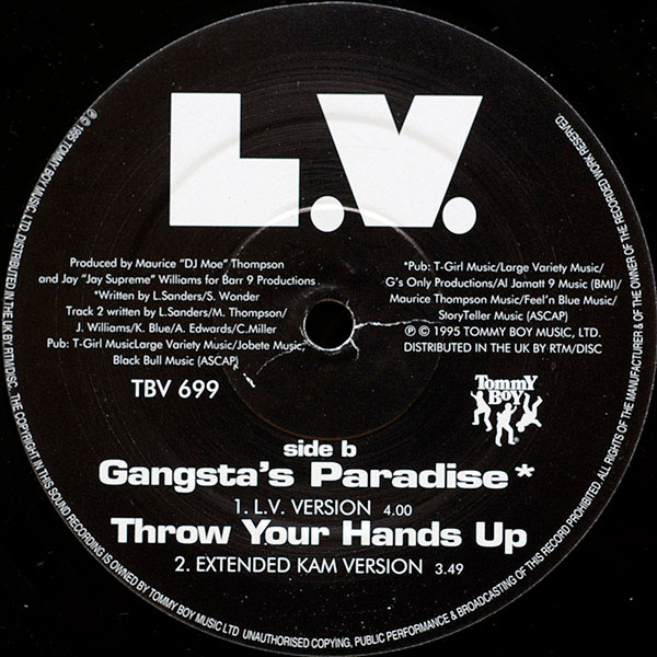 LV - Throw Your Hands Up b/w Gangsta's Paradise | Tommy Boy (TBV 699) - 4