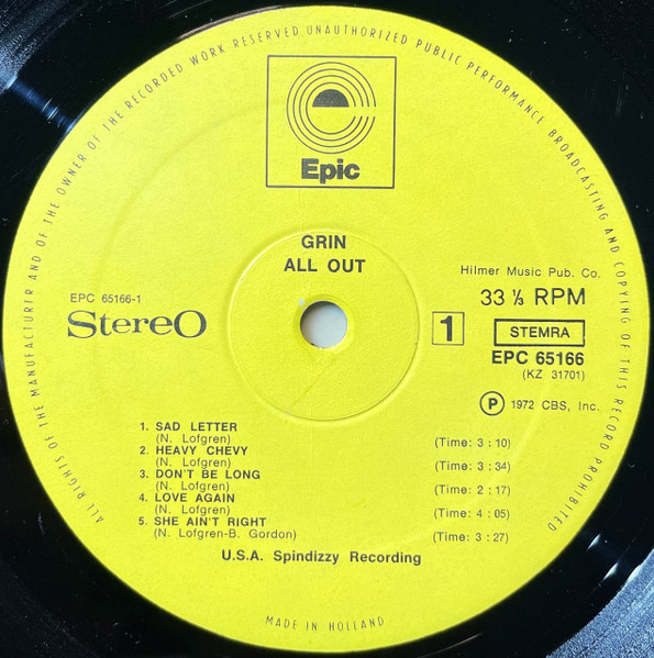Grin - All Out | Epic (EPC S 65166) - 3