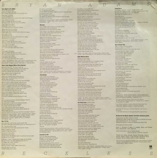 Bryan Adams - Reckless | A&M Records (SP-5013) - 4 Bryan Adams - Reckless | A&M Records (SP-5013) - 4