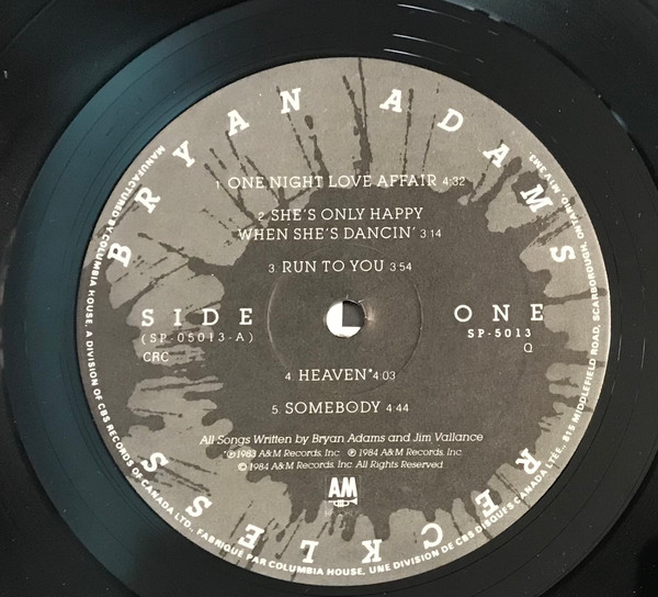 Bryan Adams - Reckless | A&M Records (SP-5013) - 3 Bryan Adams - Reckless | A&M Records (SP-5013) - 3