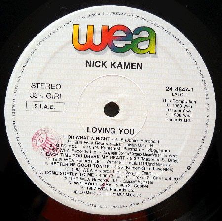 Nick Kamen - Loving You | WEA (244647-1) - 2
