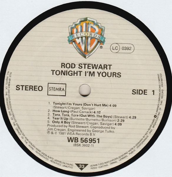 Rod Stewart - Tonight I'm Yours | Warner Bros. Records (WB K 56 951) - 3