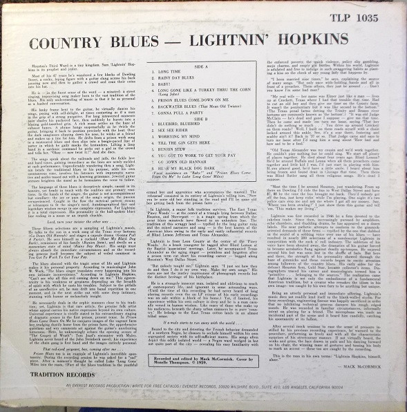 Lightnin' Hopkins - Country Blues | Tradition Everest (TLP 1035) - main Lightnin' Hopkins - Country Blues | Tradition Everest (TLP 1035) - main