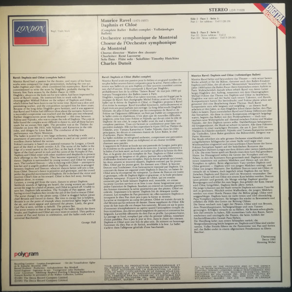 Maurice Ravel , Chœur De L'Orchestre Symphonique De Montréal Et Orchestre Symphonique De Montréal , Charles Dutoit - Daphnis Et Chloé [Vinyl] | London Records (LDR 71028) - 2