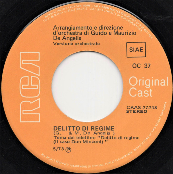 Guido And Maurizio De Angelis - Delitto Di Regime | RCA Original Cast (OC 37) - 3