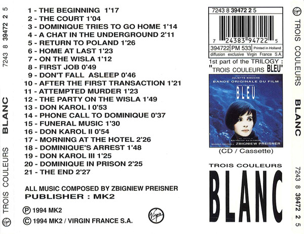 Zbigniew Preisner - Trois Couleurs: Blanc (Bande Originale Du Film) | Virgin (7243 8 39472 2 5) - 4