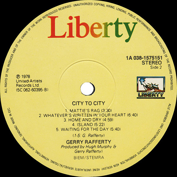 Gerry Rafferty - City To City | Liberty (1A 038 1575151) - 4 Gerry Rafferty - City To City | Liberty (1A 038 1575151) - 4
