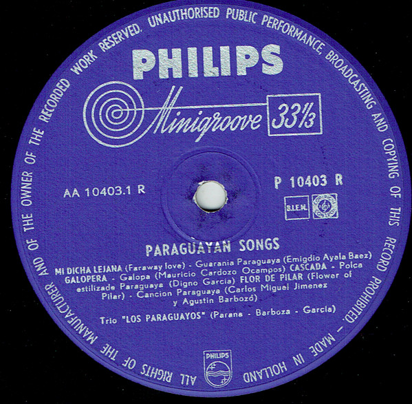 Trio Los Paraguayos - Paraguayan Songs | Philips (P 10403 R) - 3