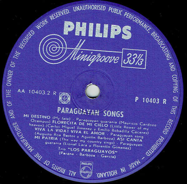 Trio Los Paraguayos - Paraguayan Songs | Philips (P 10403 R) - 4