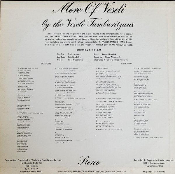 Veseli Tamburitzans Featuring Rose Husnick - More Of Veseli | Peppermint Productions (PP-1019) - 2