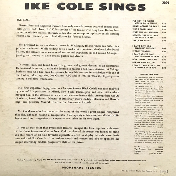 Ike Cole - Ike Cole Sings | Promenade (2099) - 2 Ike Cole - Ike Cole Sings | Promenade (2099) - 2