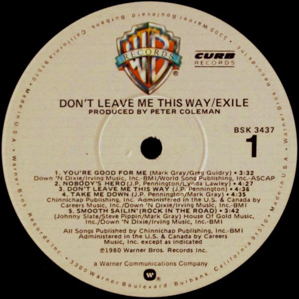 Exile - Don't Leave Me This Way | Warner Bros. Records (BSK 3437) - 3