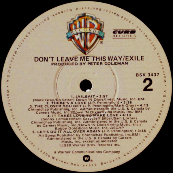 Exile - Don't Leave Me This Way | Warner Bros. Records (BSK 3437) - 4