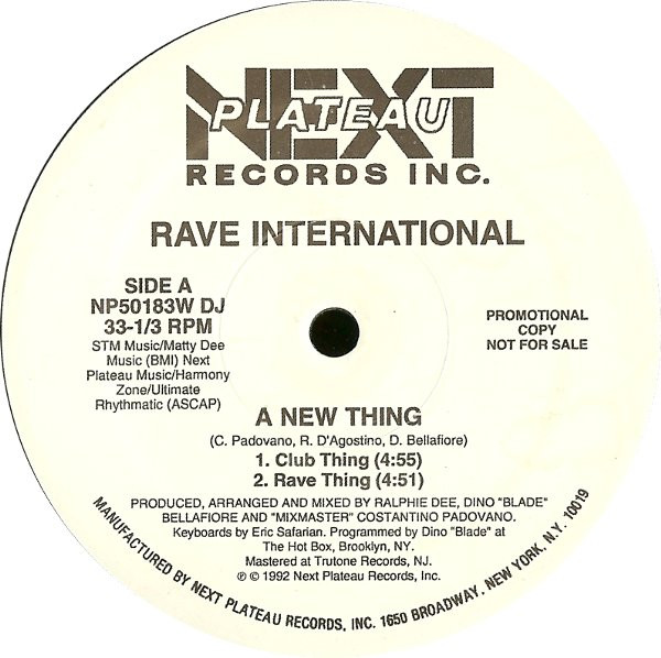 Rave International - A New Thing | Next Plateau Records Inc. (NP 50183W DJ)