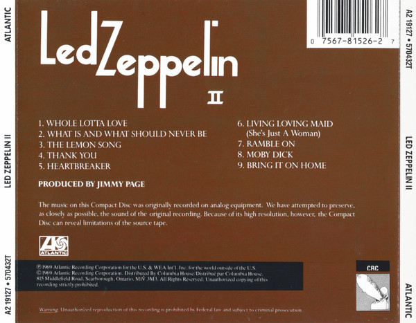 Led Zeppelin - Led Zeppelin II | Atlantic (19127) - 2 Led Zeppelin - Led Zeppelin II | Atlantic (19127) - 2