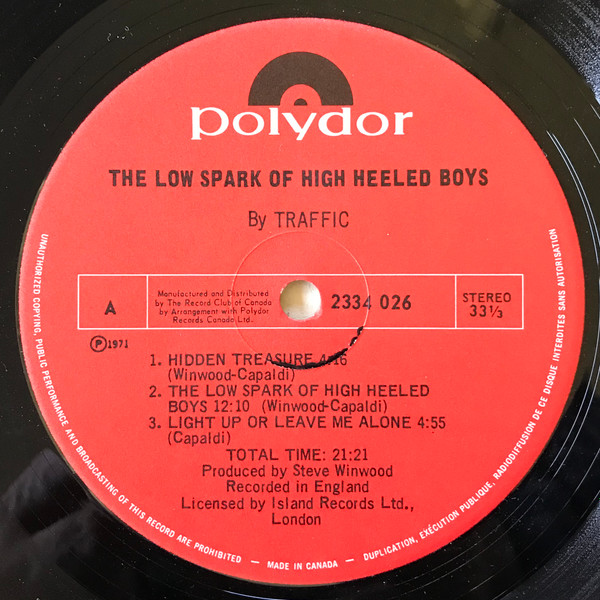 Traffic - The Low Spark Of High Heeled Boys | Polydor (2334 026) - 3