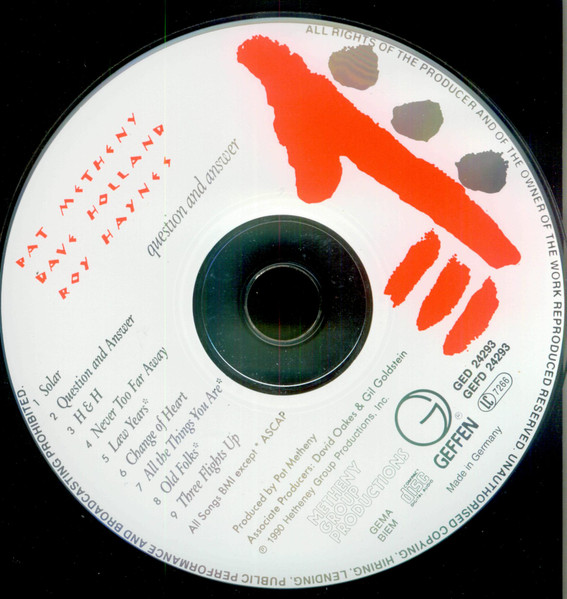 Pat Metheny W/ Dave Holland & Roy Haynes - Question And Answer | Geffen Records (GEFD 24293) - 3
