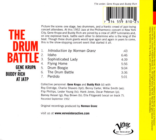 Gene Krupa And Buddy Rich - The Drum Battle (Gene Krupa And Buddy Rich At JATP) CD | Verve Records (559 810-2) - 2 Gene Krupa And Buddy Rich - The Drum Battle (Gene Krupa And Buddy Rich At JATP) CD | Verve Records (559 810-2) - 2