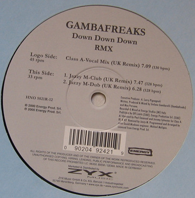 Gambafreaks - Down Down Down (RMX) | House No. (HNO 5021R-12)