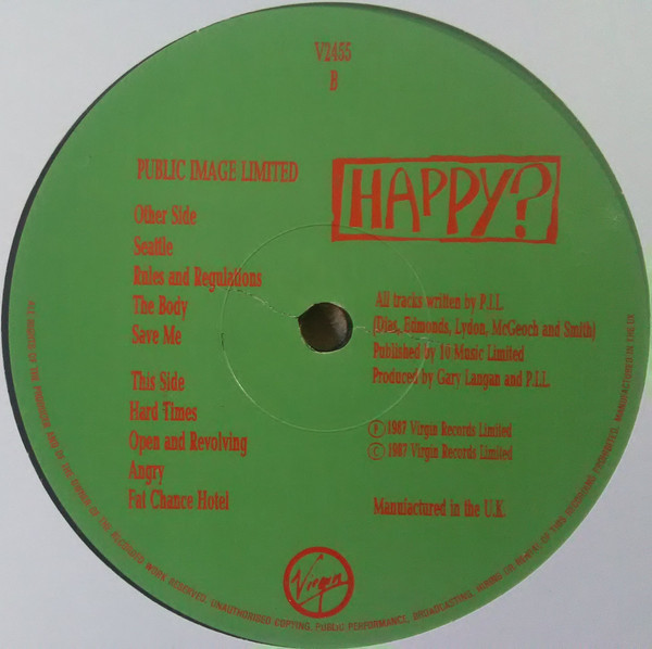 Public Image Limited - Happy? | Virgin (V2455) - 3 Public Image Limited - Happy? | Virgin (V2455) - 3
