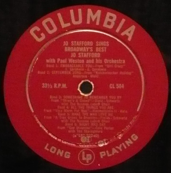 Jo Stafford With Paul Weston And His Orchestra - Sings Broadway's Best | Columbia (CL 584) - 2 Jo Stafford With Paul Weston And His Orchestra - Sings Broadway's Best | Columbia (CL 584) - 2