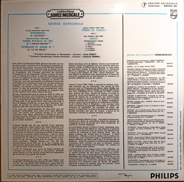 Isaac Albéniz , Manuel De Falla , Minneapolis Symphony Orchestra , Antal Dorati , Eastman-Rochester Orchestra , Frederick Fennell - Soiree Espagnole | Philips (839.816 GSY) - 2 Isaac Albéniz , Manuel De Falla , Minneapolis Symphony Orchestra , Antal Dorati , Eastman-Rochester Orchestra , Frederick Fennell - Soiree Espagnole | Philips (839.816 GSY) - 2