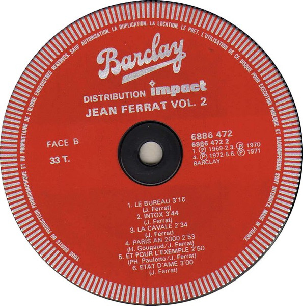 Jean Ferrat - Volume 2 Enregistrements Originaux [Vinyl] | Barclay (6886 472) - 4