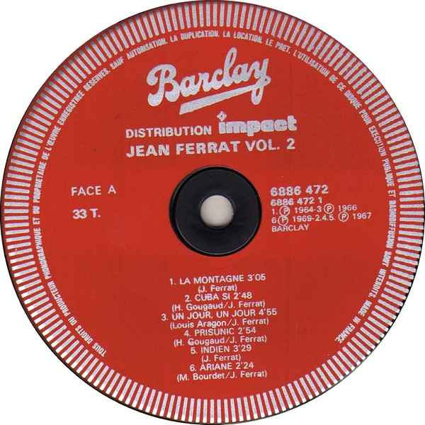 Jean Ferrat - Volume 2 Enregistrements Originaux [Vinyl] | Barclay (6886 472) - 3