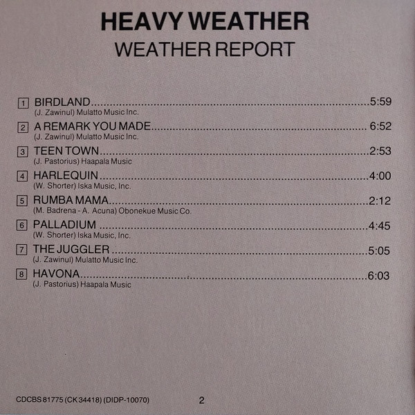 Weather Report - Heavy Weather | Columbia (CD 32358) - 3