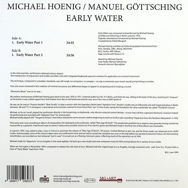 Michael Hoenig / Manuel Göttsching - Early Water | MG.ART (MG.ART603) - main