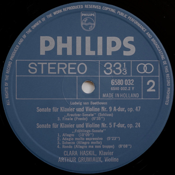 Ludwig Van Beethoven , Clara Haskil , Arthur Grumiaux - „Kreutzer-Sonate“ • „Frühlings-Sonate“ | Philips (6580 032) - 2